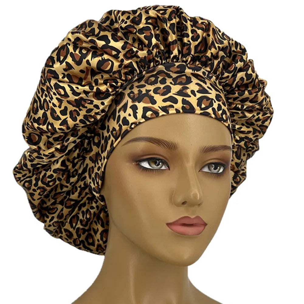 Leopard Print Bonnet for Women - Soft, Curl-Enhancing Sleep Cap with Wide Elastic Band, Unscented, Ideal for Dry & Textured Hai - NamafadStore