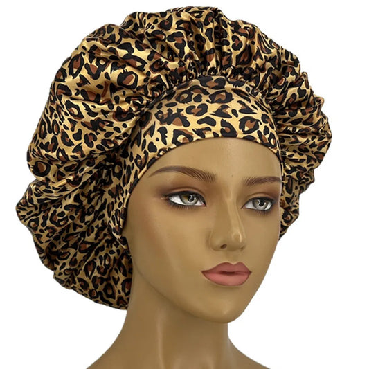 Leopard Print Bonnet for Women - Soft, Curl-Enhancing Sleep Cap with Wide Elastic Band, Unscented, Ideal for Dry & Textured Hai - NamafadStore