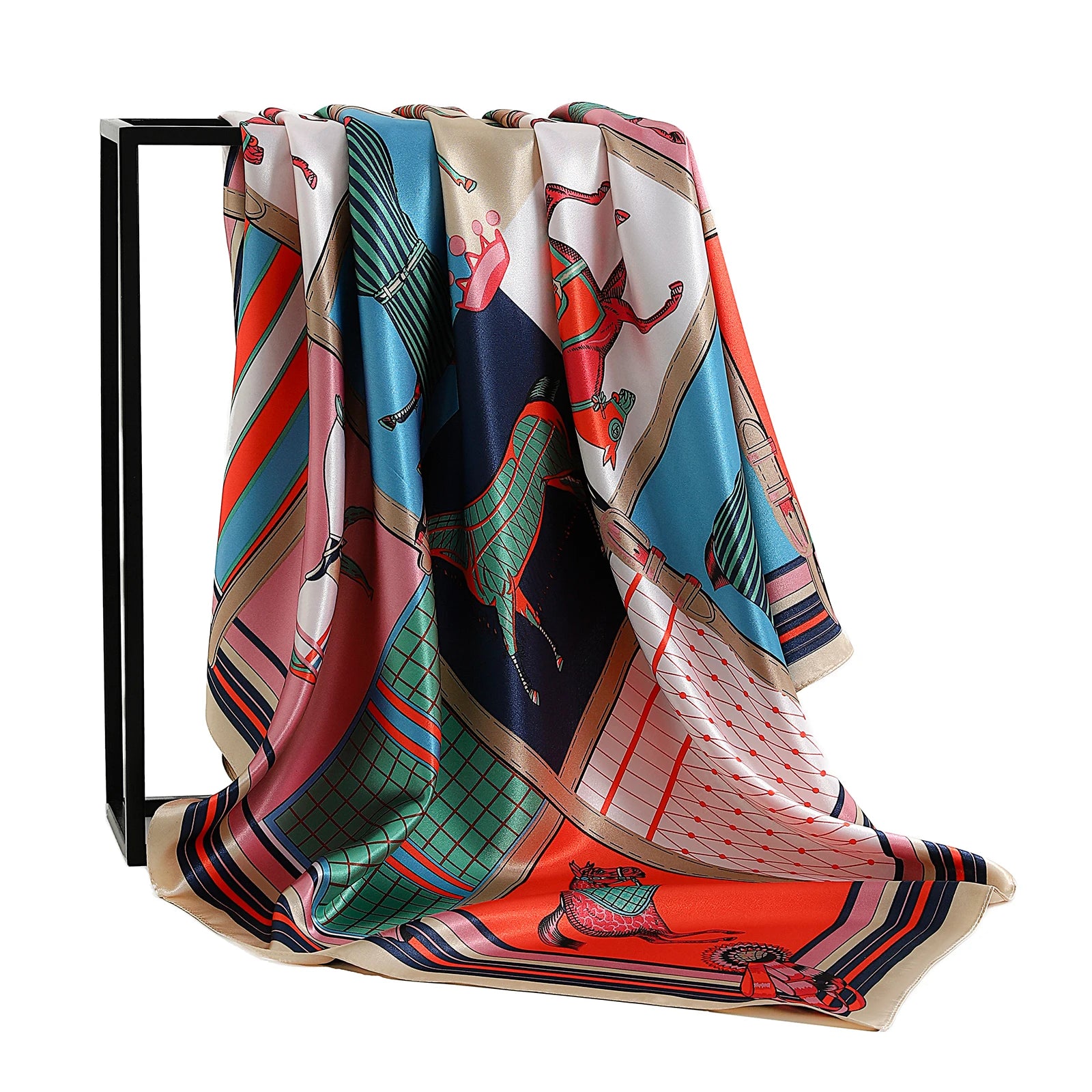 90*90cm Silk Scarf Women Print Hair Neck Square Office Ladies Shawl Bandanna Muslim Hijab Handkerchief Muffler Foulard female - NamafadStore