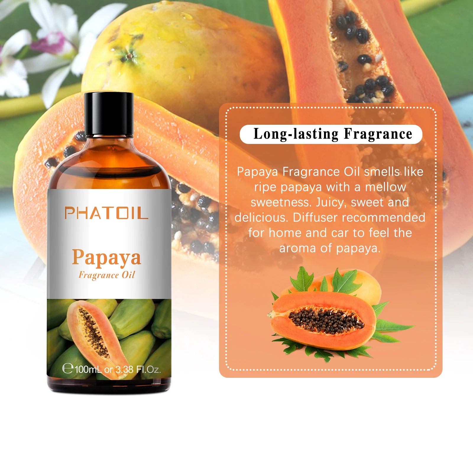 PHATOIL 100ml Aromatherapy Fragrance Oil Coconut & Vanilla Strawberry Cherry Lemon Papaya Aroma Oils For Diffuser Candle Making - NamafadStore