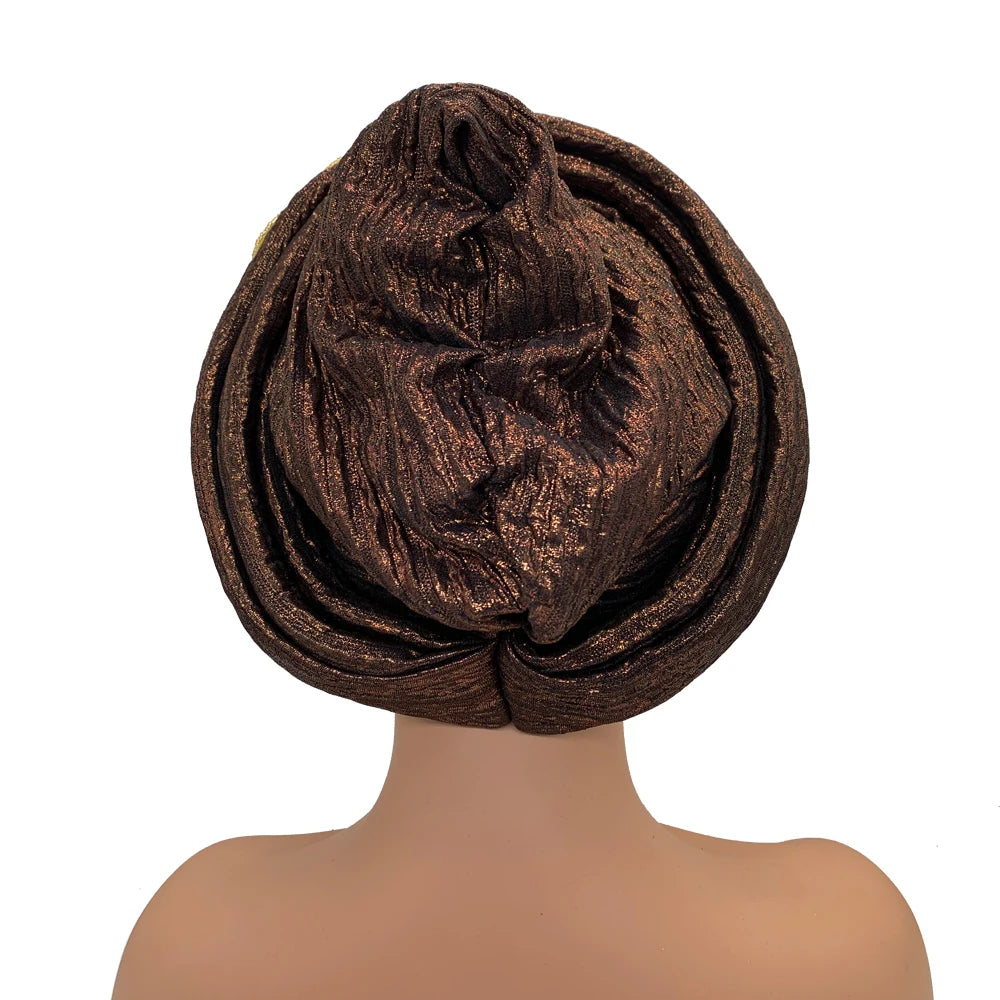 Fashion African Turban Cap Women's Autogele headtie Lady Head Wraps Nigeria Wedding Headgear  Turbante Mujer