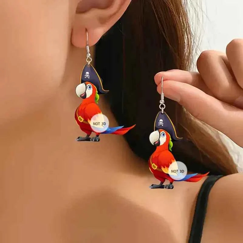 Spring new colorful pirate parrot 2D acrylic earrings hot sale design moving animal girl earrings