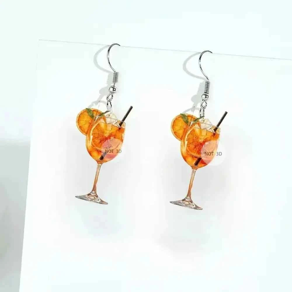 Beer Festival Wine Glass Orange Juice Earrings Fashion 2D Flat Design Earrings Women Girls Party Jewelry Gift Give To Friends