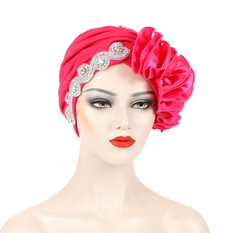 African Female Head Wraps Bonnet Nigeria Party Headgear Satin Ruffled Pleated Turban Caps for Women Ready to Wear Headtie - NamafadStore