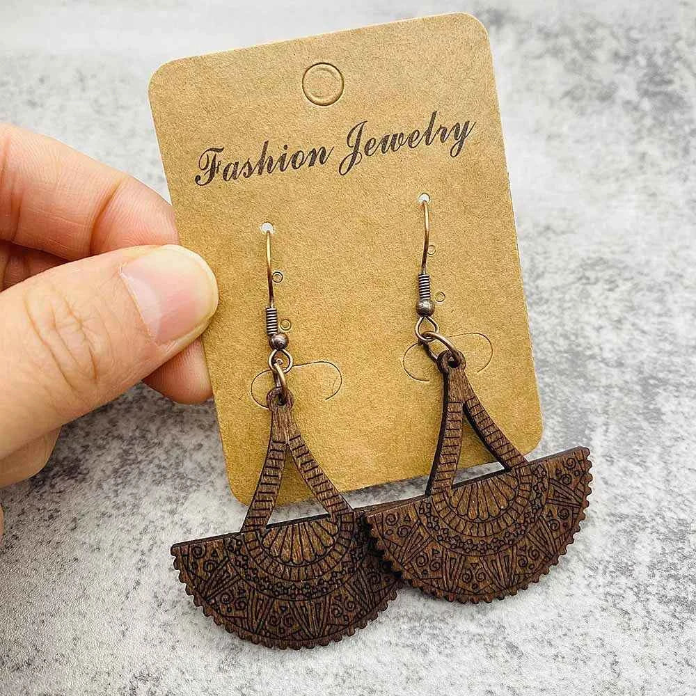 Vintage Hollowed Out Wooden Earrings Fashionable  Bohemian Style Creative Geometric Earrings Set for Women's Daily Wear