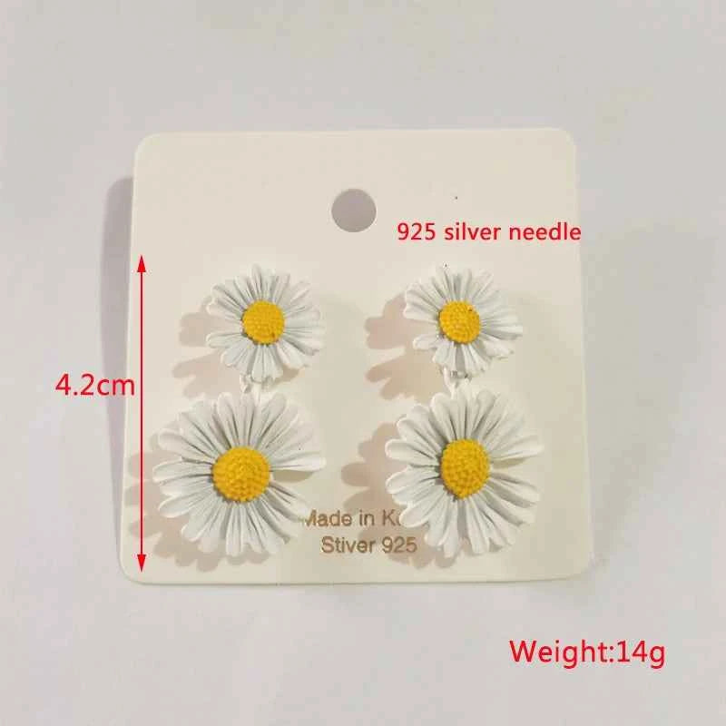 Korean New Double-layers Flower Drop Earrings for Ladies Exaggerated Women Floral Earrings Fashion Jewelry aretes de mujer