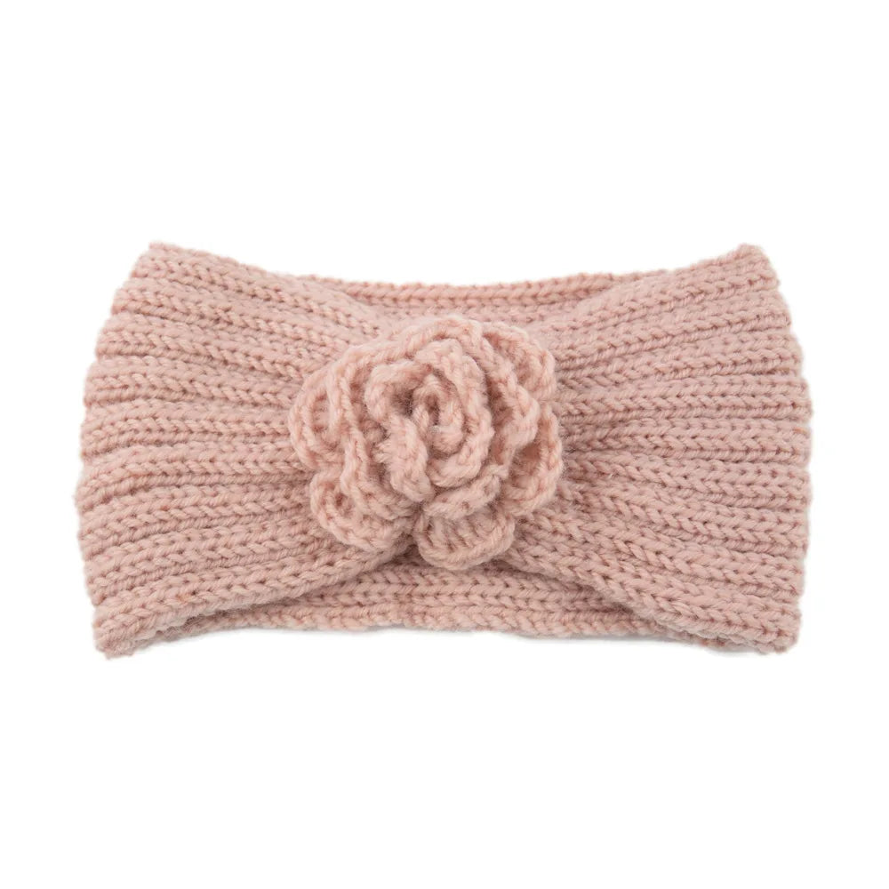 Women Rose Flower Knitted Headbands Women Autumn Winter Crochet Head Wrap wide Woolen Hairband Turban Bandana Hair Accessories - NamafadStore