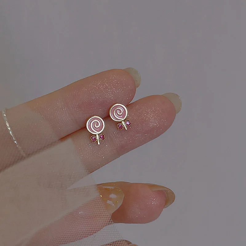 Unusual Sweet Cute Cherry Ice Cream Lollipop Stud Earrings for Women Students Personalized Fashion Party Jewelry Birthday Gifts