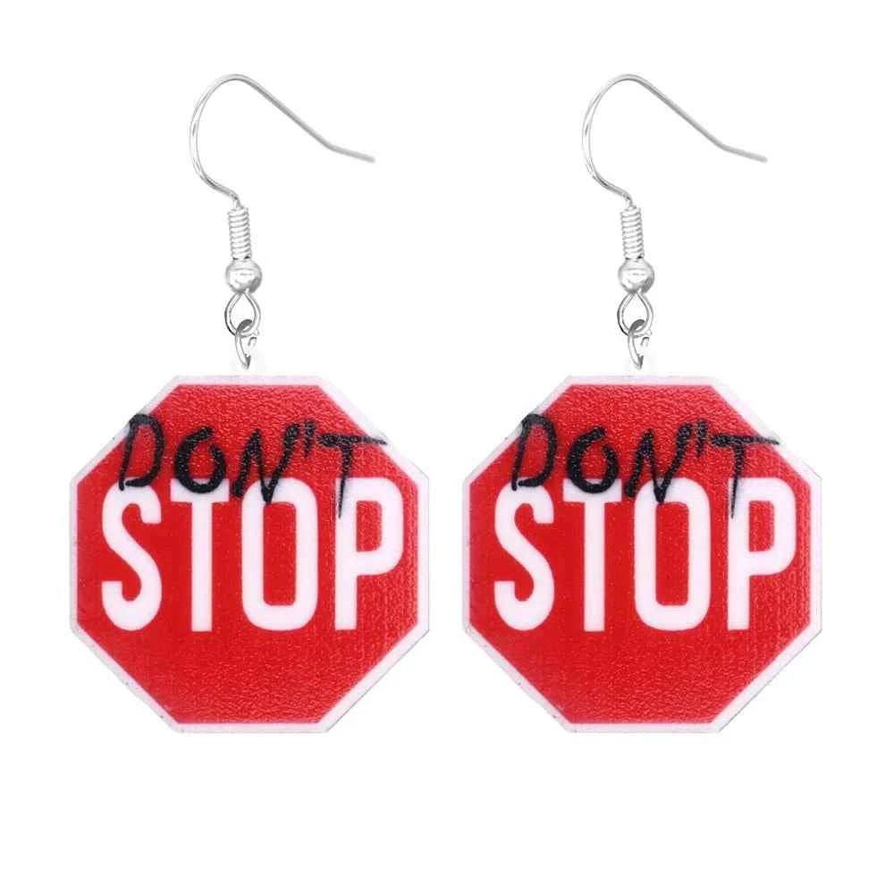 Cartoon earrings, acrylic cute, funny stop, road signs, warning signs, aliens