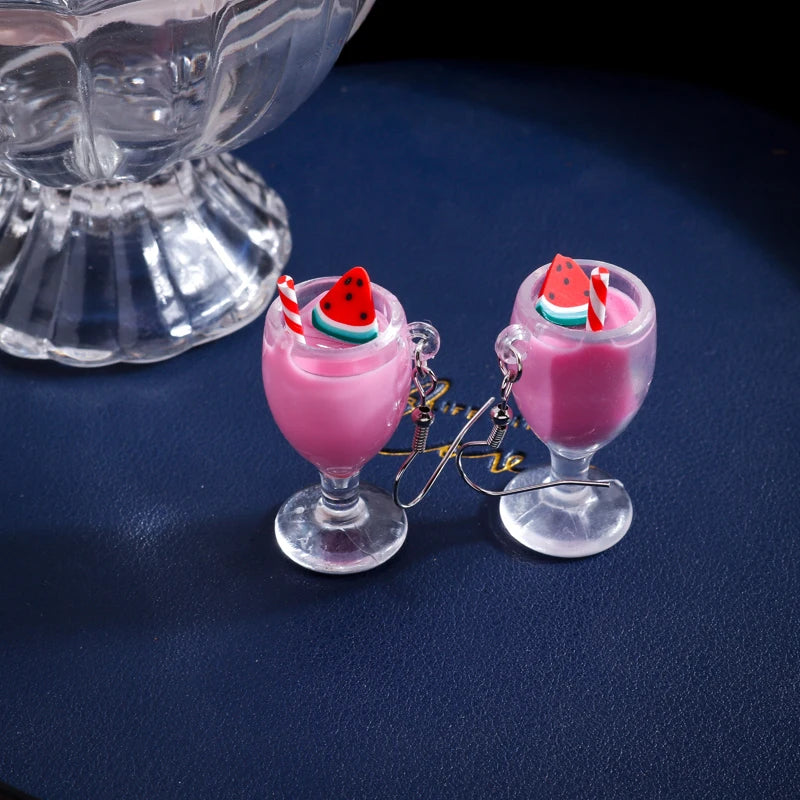 Summer Drink Drop Earrings for Women Sweet Ice Cream Bottle Pendants Dangle Earrings Girls Minimalist Party Jewelry Gifts