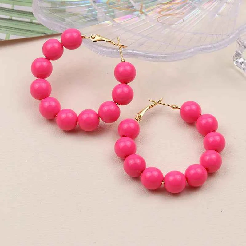 Summer dopamine bead candy colored acrylic earrings exaggerated and fashionable circular women's earrings