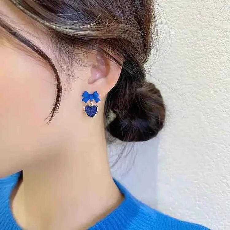 Golden Metal Blue Bowknot Earrings Fashion Jewelry Bow-tie Earrings Women Cute Romantic Pendientes Female Stud Earrings