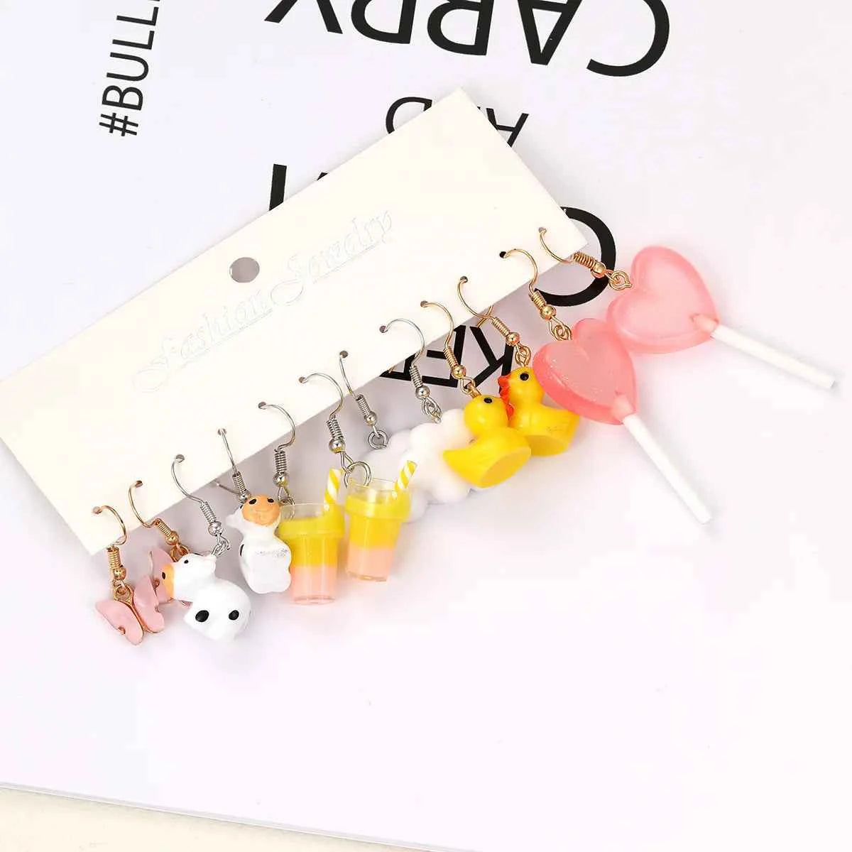 New Sweet Cartoon Dopamine Earrings Set For Women Colorful Cute Duck Butterfly Star Pig Drop Earring Party Earrings Jewelry Gift