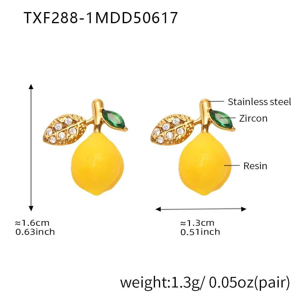 Liora eye-catching Fruit Lemon Drop Earrings for Women Stainless Steel Zircon Hypoallergenic Stud Earrings Jewelry Wedding Gifts