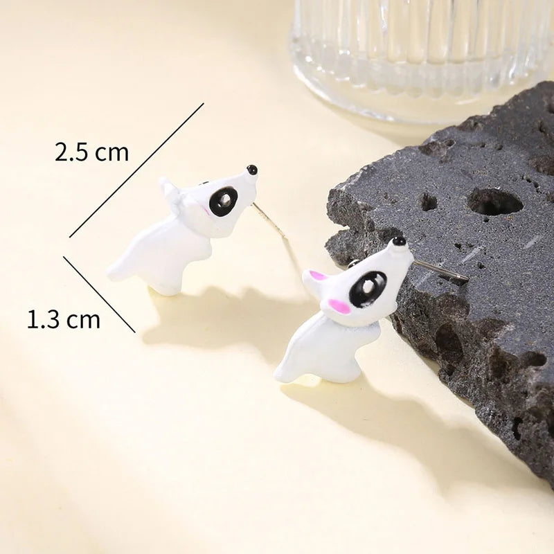 2pcs/1pair Animal Cartoon Stud Earring For Women Cute Dinosaur Little Dog Whale Clay Bite Ear Jewelry Funny Gifts Fashion