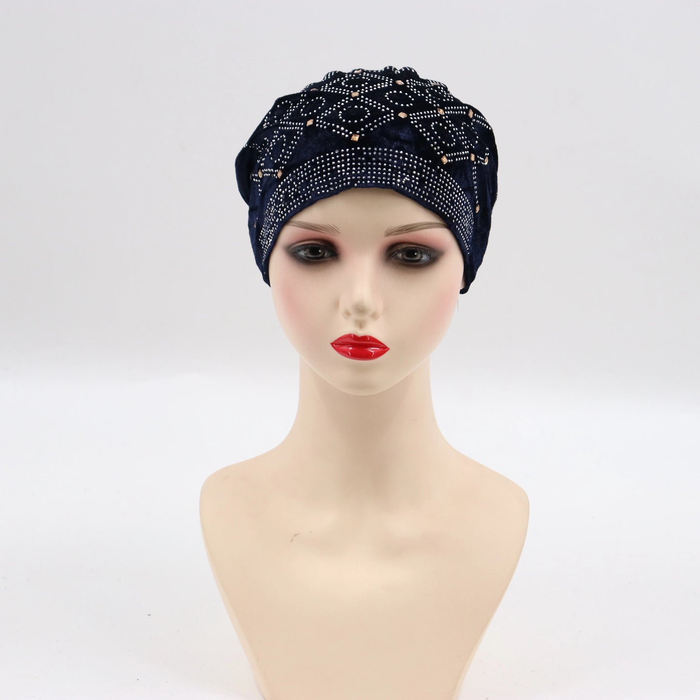 Soft Velvet Turban Cap for Women Muslim Headscarf Bonnet Elastic Female Headpiece Stylish Glitter Diamonds African Head Wraps - NamafadStore