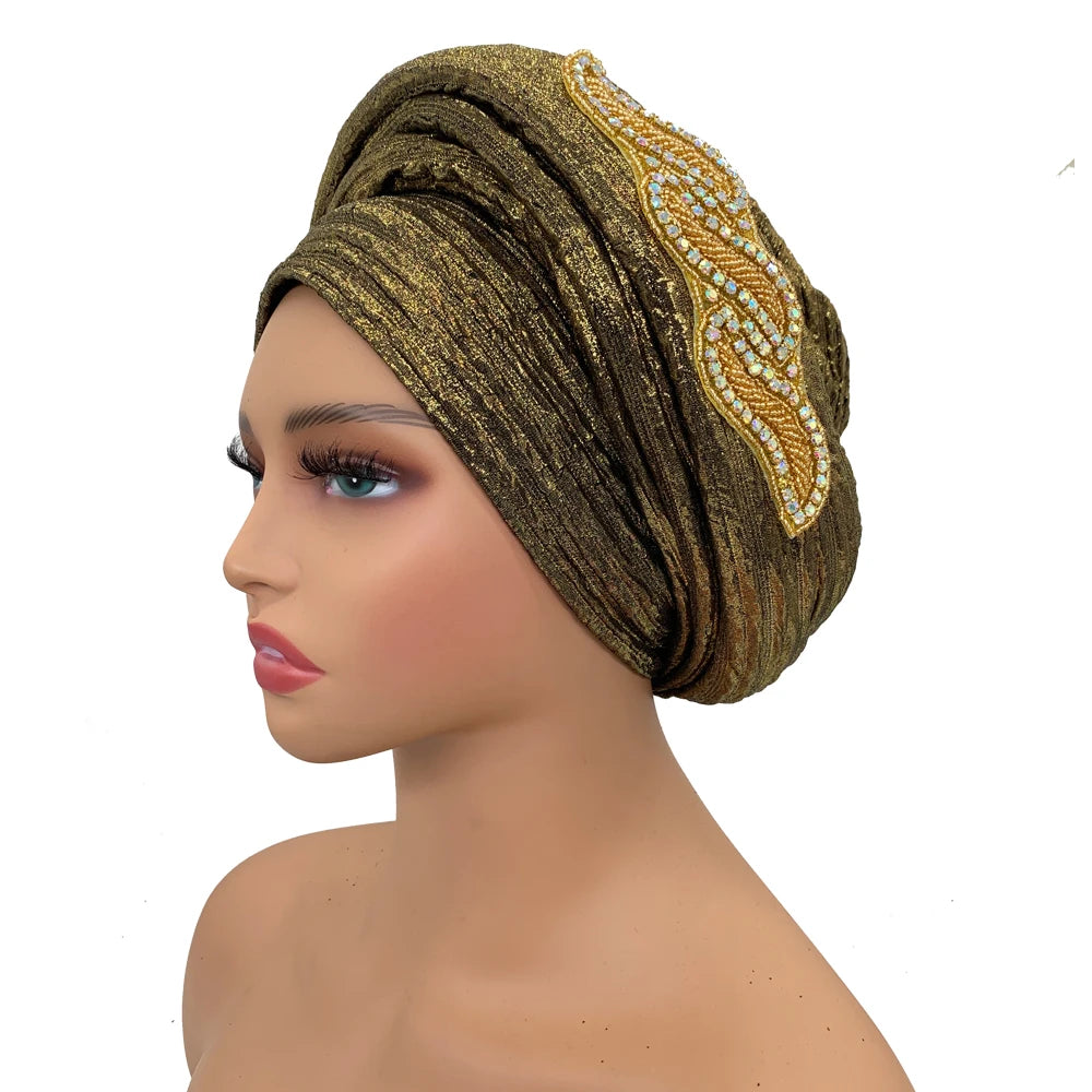 Fashion African Turban Cap Women's Autogele headtie Lady Head Wraps Nigeria Wedding Headgear  Turbante Mujer