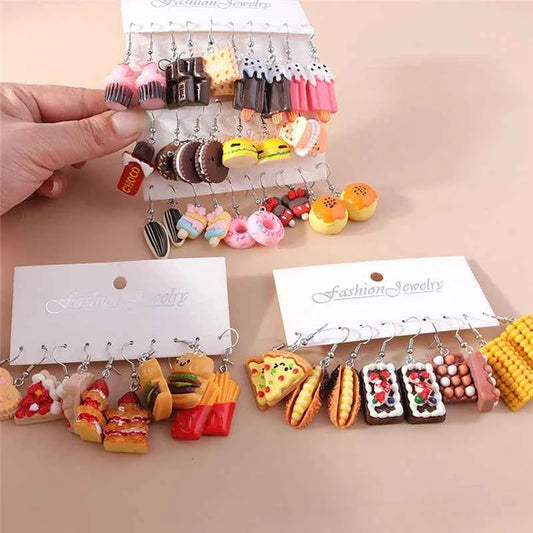 Aihua New In Women Earring Resin Funny Food Earrings French Fries Cookies Ice Cream Bread Hot Dog Pizza Chocolate Girl Kids Gift