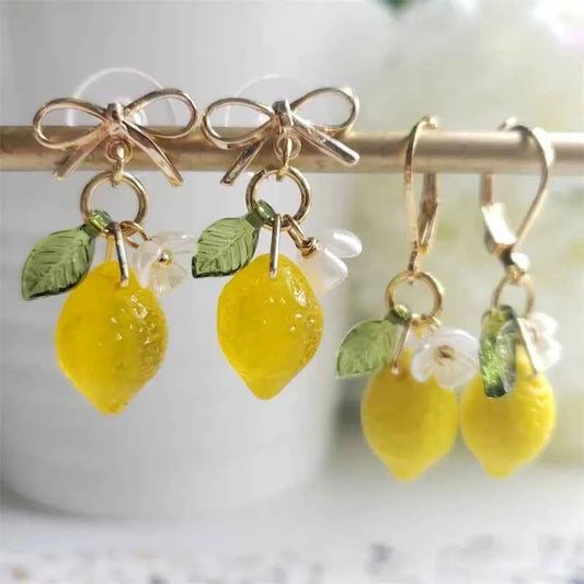 1Pair Creative Design Cute Resin Lemon Drop Earrings Holiday Gift For Girls Summer Vacation