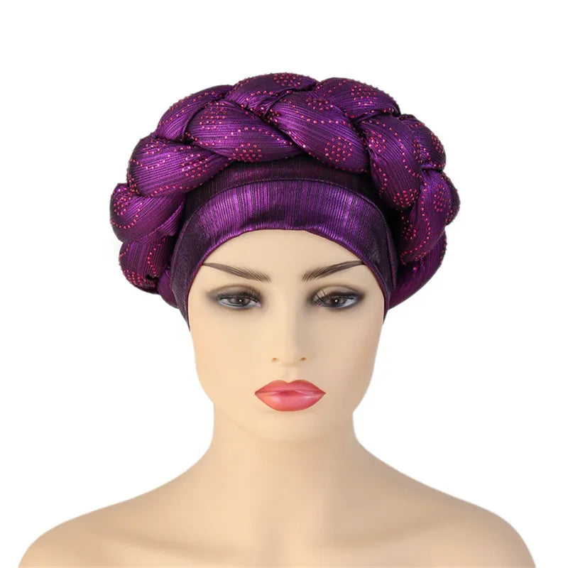 Glitter Diamonds Braids African Autogele Headtie Women Turban Cap Female Head Wraps - NamafadStore