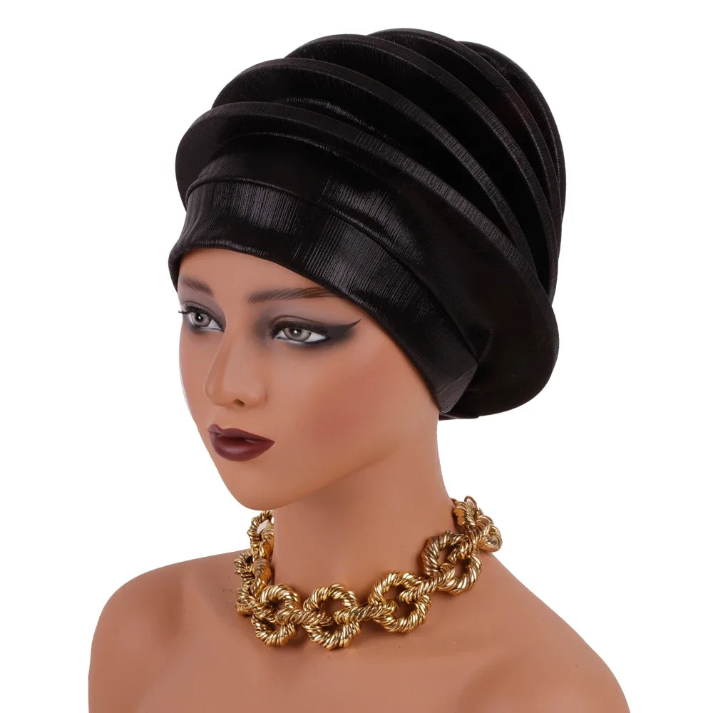 2024 Elegant Spiral Beret for Women Afrcian Lady Head Wraps Female Berets Turban Nigeria Headpiece Wedding Party Gele - NamafadStore