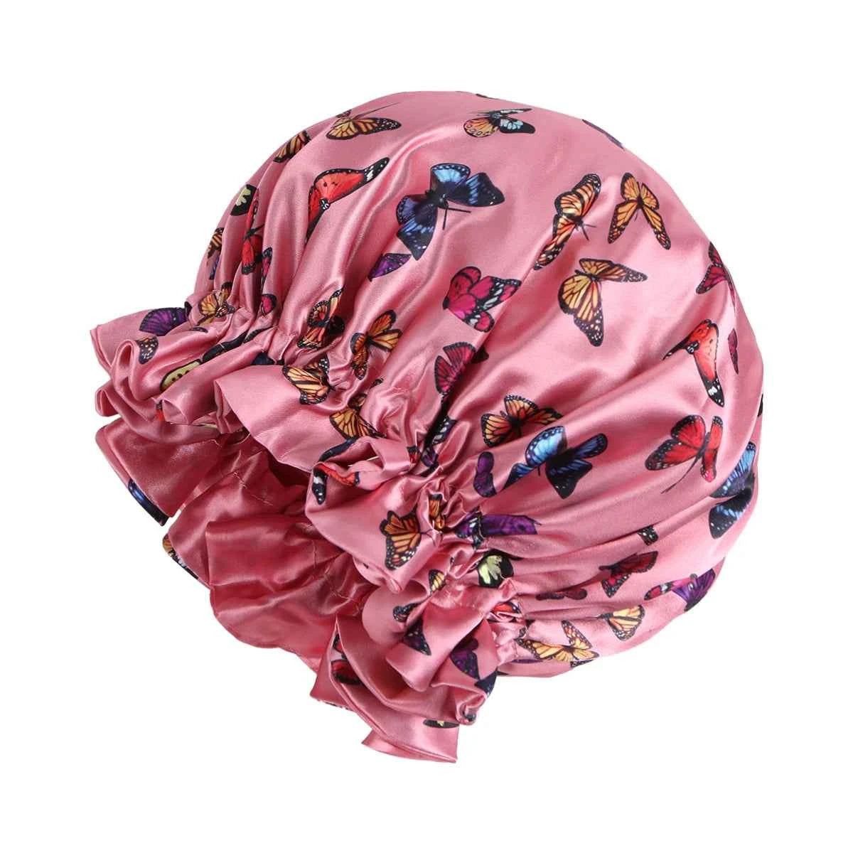 Pink Butterfly Double Layer Adjustable Satin Bonnet Cap Hair Protect Virgin Sleep Bonnet for Women And Girls - NamafadStore