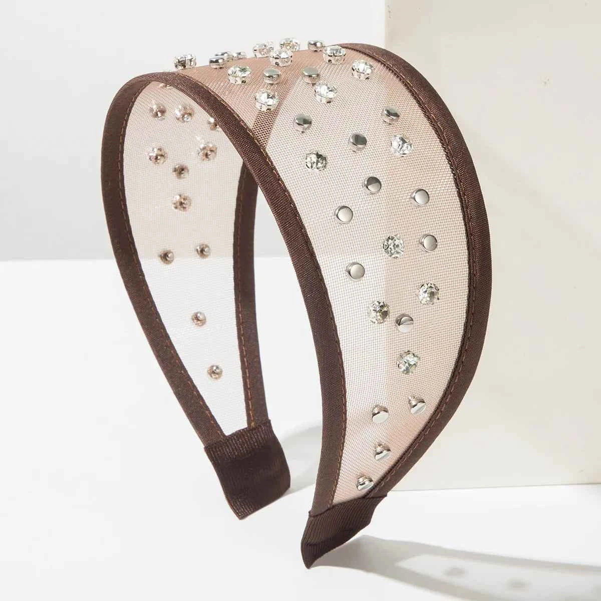 Pearl Headband Korean Fashion Simple Trendy Rivet Mesh Wide Headband for Women High-end Daily Versatile Hair Accessory