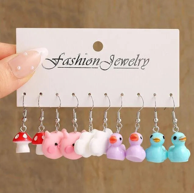 Candy Color Acrylic Earrings Set for Women Dopamine Bohemian Animal Cloud Fruit Drop Earrings for Girls Party Y2K Jewelry