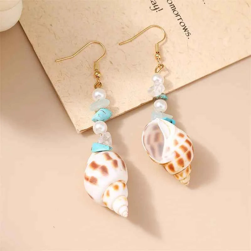 Cute Conch Starfish Shell Drop Earrings for Women Marine Organism Dangle Earrings Girls Students Party Holiday Jewelry Gifts
