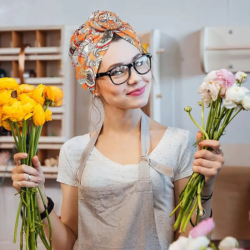 New African Print Pleated Turban Floral Beanie Knot Flower India Head Wrap Elegant Women Chemo Cap Bandana Headwear Head Cover - NamafadStore