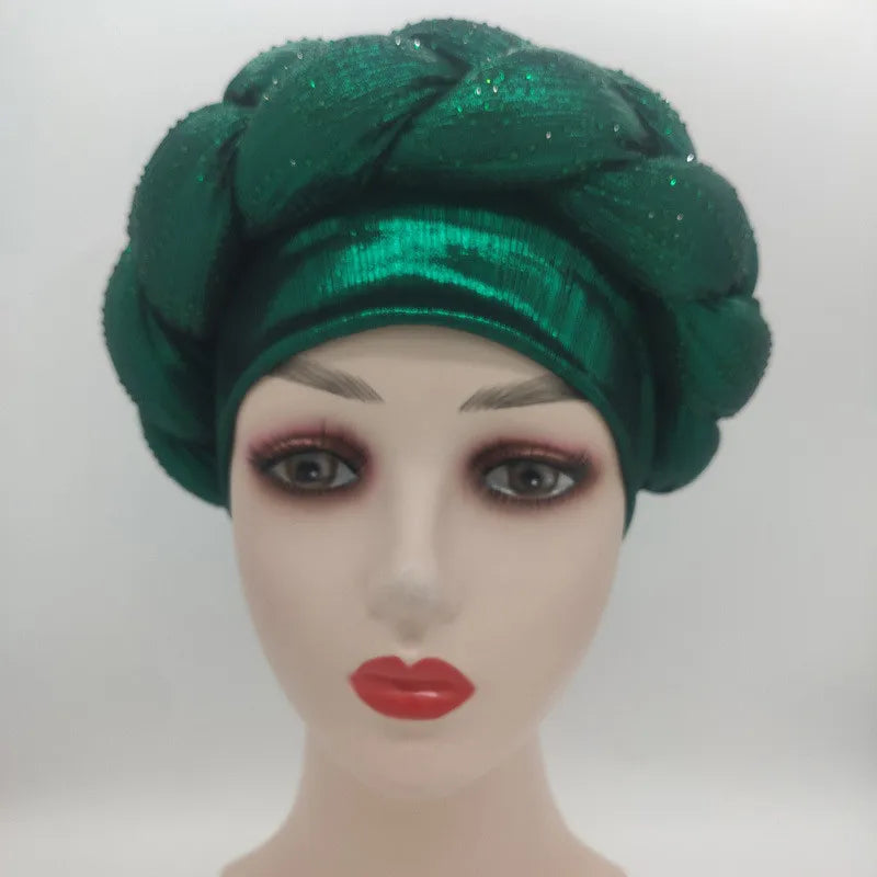 Glitter Diamonds Braids African Autogele Headtie Women Turban Cap Female Head Wraps - NamafadStore