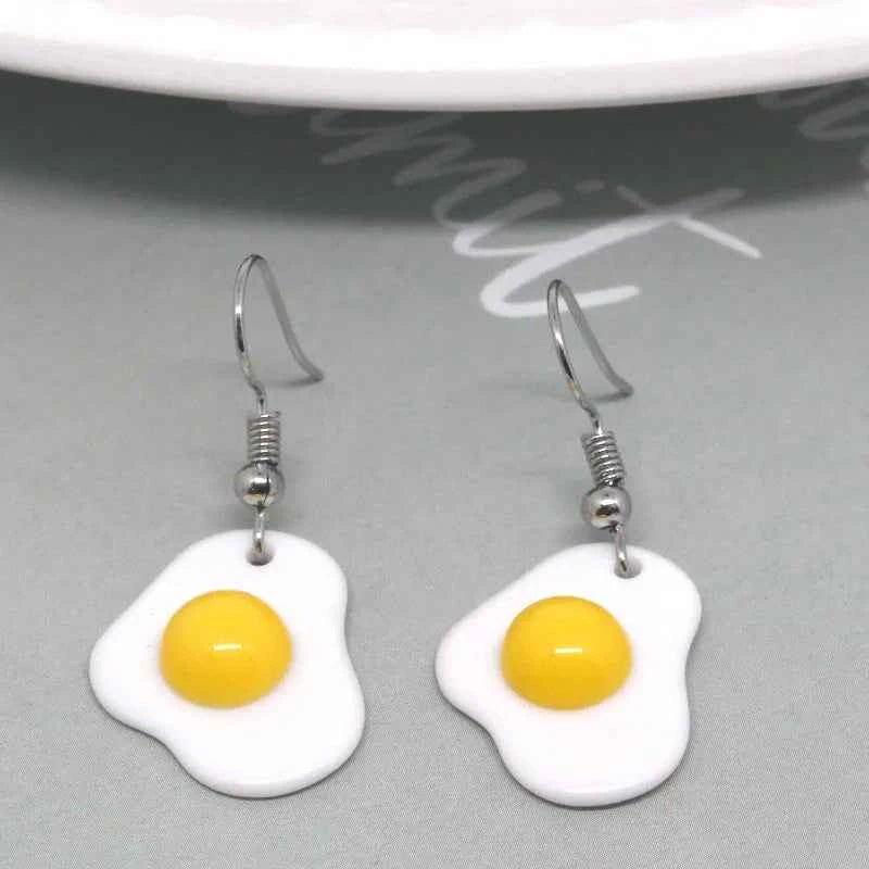 1 Pair Fun Fried Egg Drop Earrings For Women Gift Fashion Creative Cute Geometry Yolk Poached Egg Food Dangle Earrings Jewelry