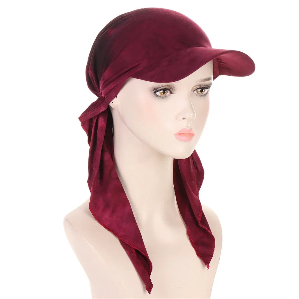 Fashion Muslim Floral Print Hijab Turban Hat for Women Visor Baseball Cap Sun Hats Headscarf Scarf Brim Femme Scarves Bandanas