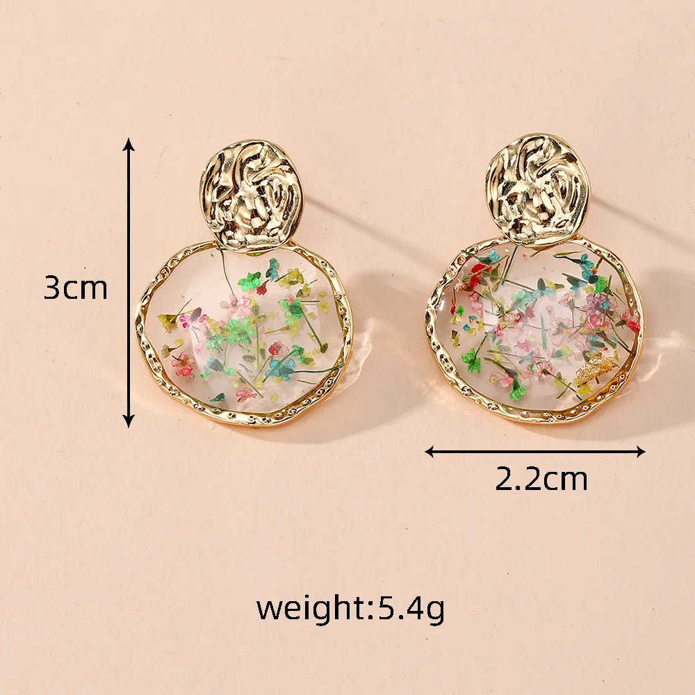 Colorful Natural Flower Earring Transparent Epoxy Resin Pressed Flower Earring Creative Natural Plant Earrings Jewelry Wholesale