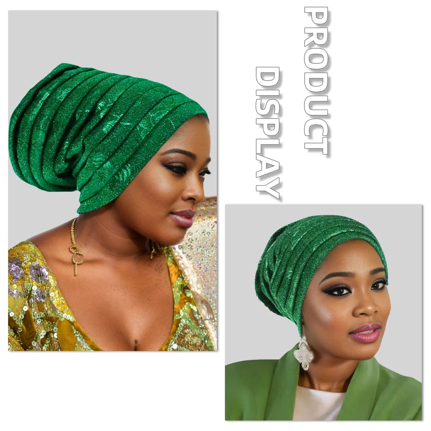 Glitter Full Body Pleated Turban Cap for Women 2025 Lady Head Wraps Muslim Headscarf Hat Turbante Mujer African Headpiece