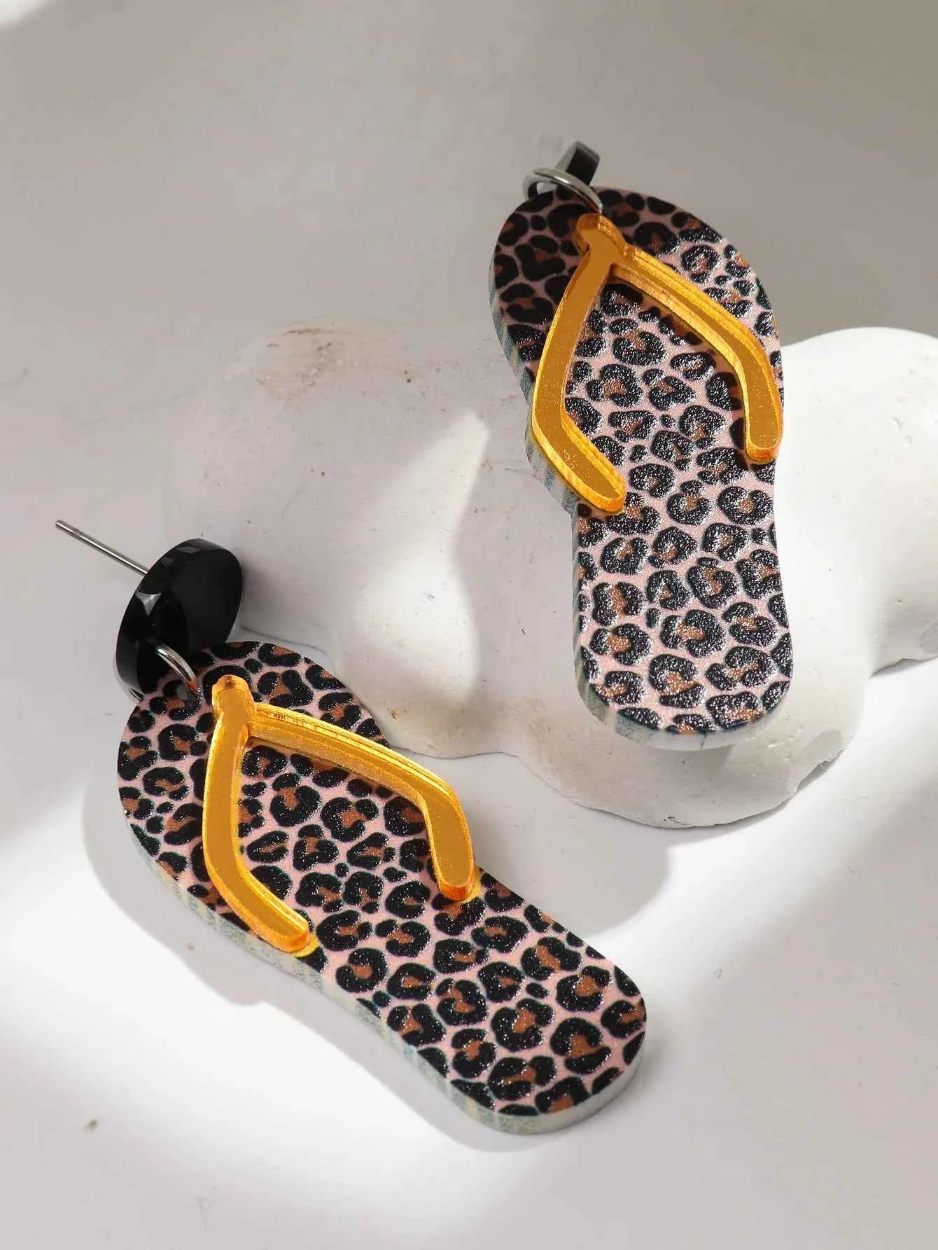 Bohomian Summer Acrylic Flower Slippers Earrings for Women Boho Resin Cute Lemon Leopard Print Shoes Earring Design Jewelry