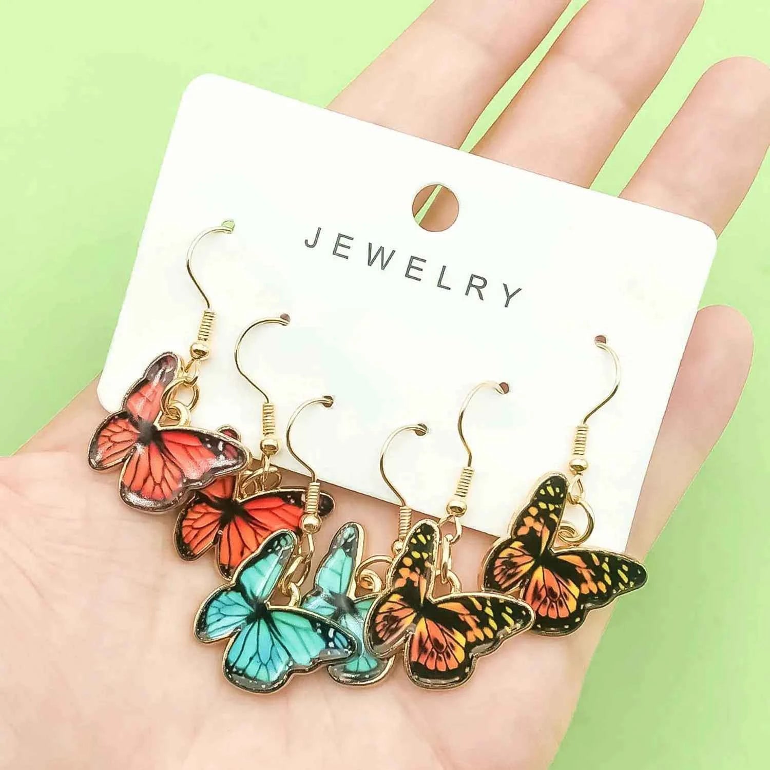 3pairs Fashion Enamel Colorful Butterfly Design Drop Earrings, Jewelry Gifts For Women And Girls