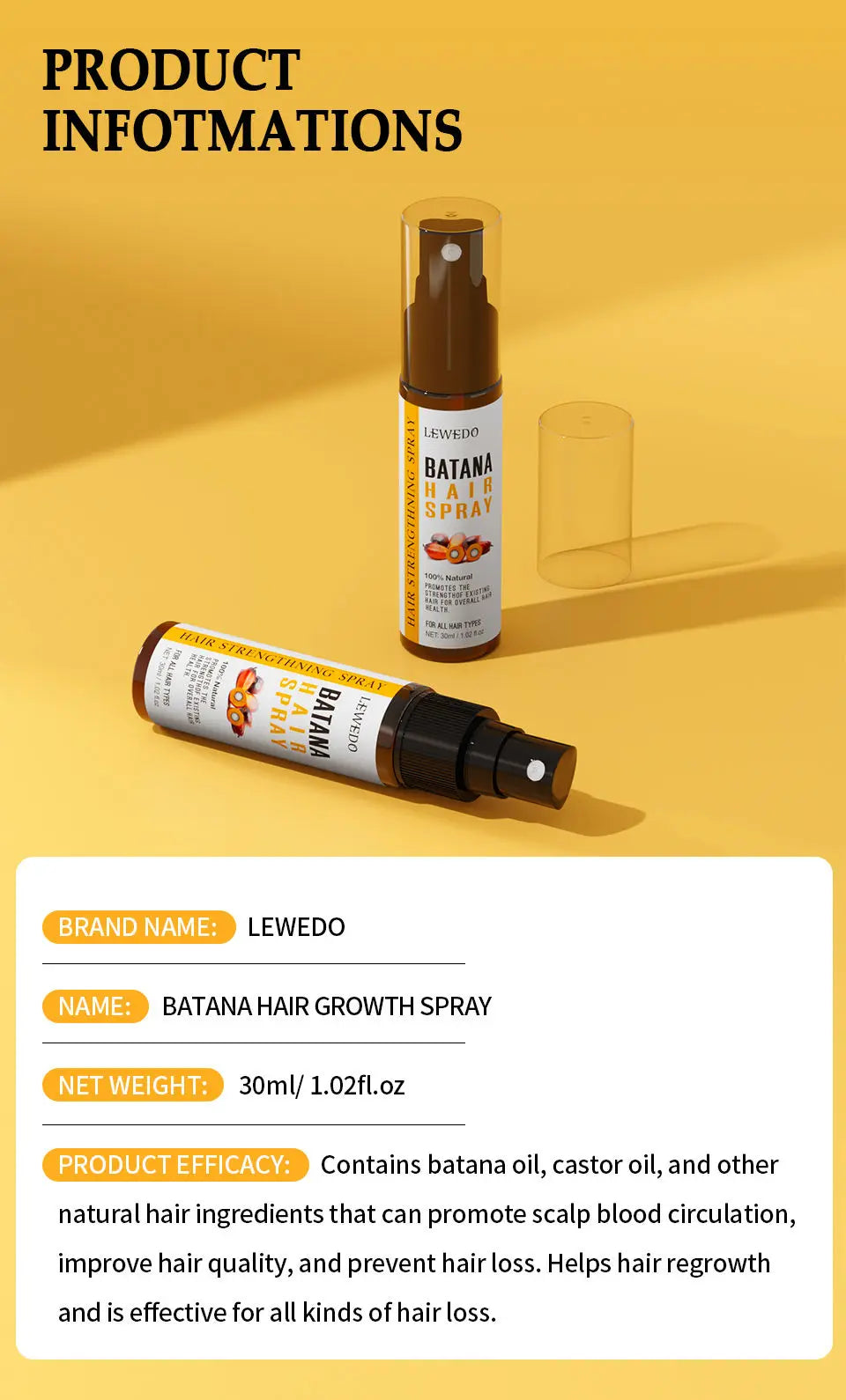 Fast Hair Growth Oil Africa Crazy Traction Alopecia batana Hair Mask Anti Hair Break Hair Strengthener Hair Loss Treatment Spray - NamafadStore