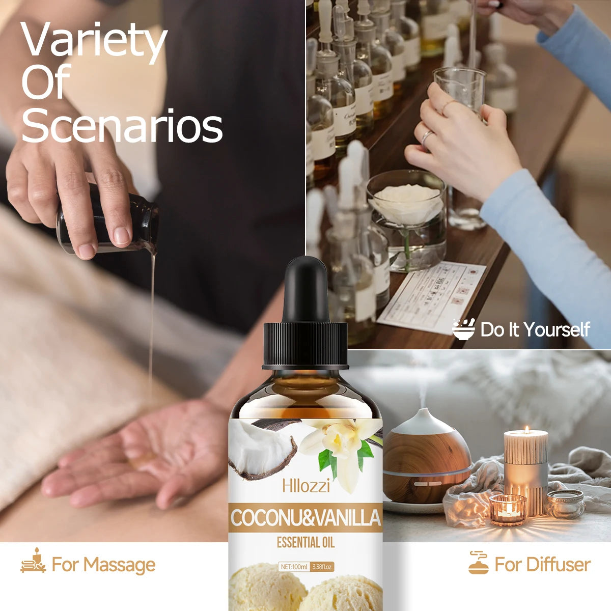 Coconut & Vanilla essential oil for body massage, aromatherapy diffuser, long lasting fragrance, suitable for all skin types. - NamafadStore