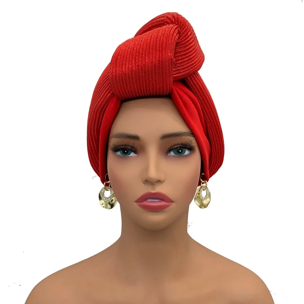 Glitter Knoted Head Wraps African Auto Gele Nigeria Wedding Headtie Party Headwear Muslim Hat Fashion Women's Turban Cap - NamafadStore