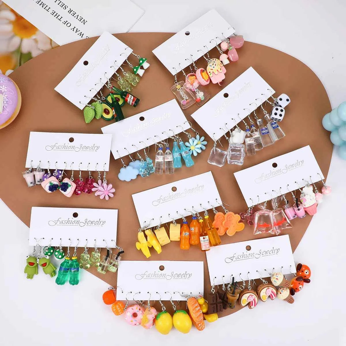 Fashion Cartoon Colorful Design Earrings Set for Women Cute Food Drink Animal Dopamine Dangle Earring Trendy Girls Jewelry Gifts