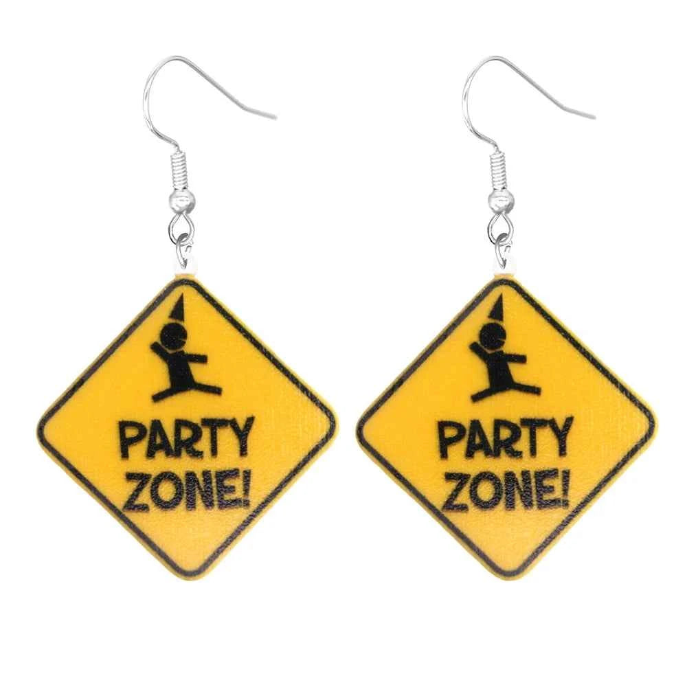 Cartoon earrings, acrylic cute, funny stop, road signs, warning signs, aliens