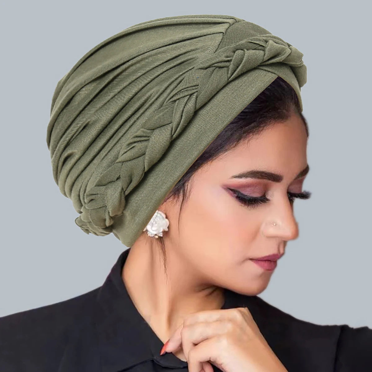 Solid Color Braid Muslim Hijab Caps Crossed Forehead Women Wrap Head Soft Elastic  Fashion Indian Turban Bonnet - NamafadStore