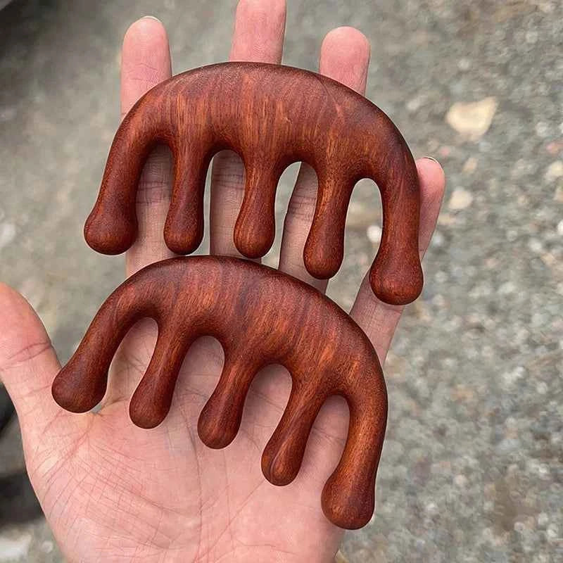 Sandal Wood Five Finger Meridian Massage Comb Wood Comb Head Scalping Body Neck Gua Sha Massager Tool Hair Health Care For Women