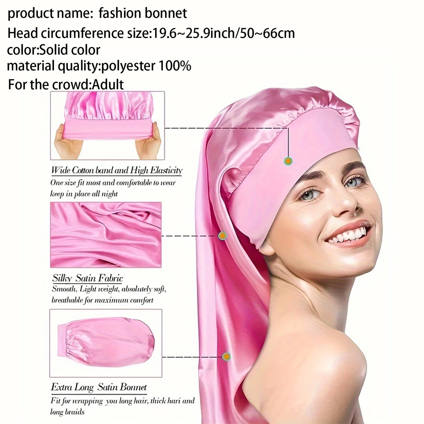 2pc Long Silky Sleep Bonnet For Straight Curly Hair, Extra Large Hair Bonnets For Dreadlock And Braids, Satin Sleeping Caps - NamafadStore