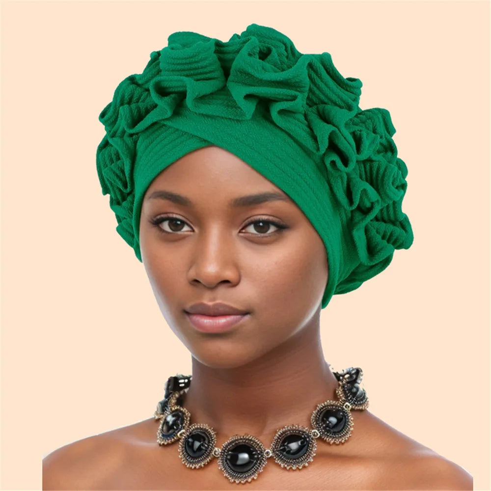 Ruffled Turban Cap Women's Head Wraps Soft Comfortable Headscarf Bonnet Lady Soild Color Headgear - NamafadStore