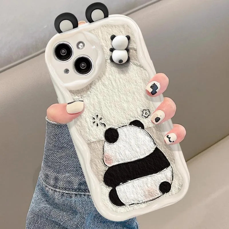 Funny Panda Toy Cartoon Ear Wave TPU Soft Phone Back Case For iPhone 15 14 13 Mini 11 12 14 Pro Max X XS Max XR 7 8 Plus SE Capa