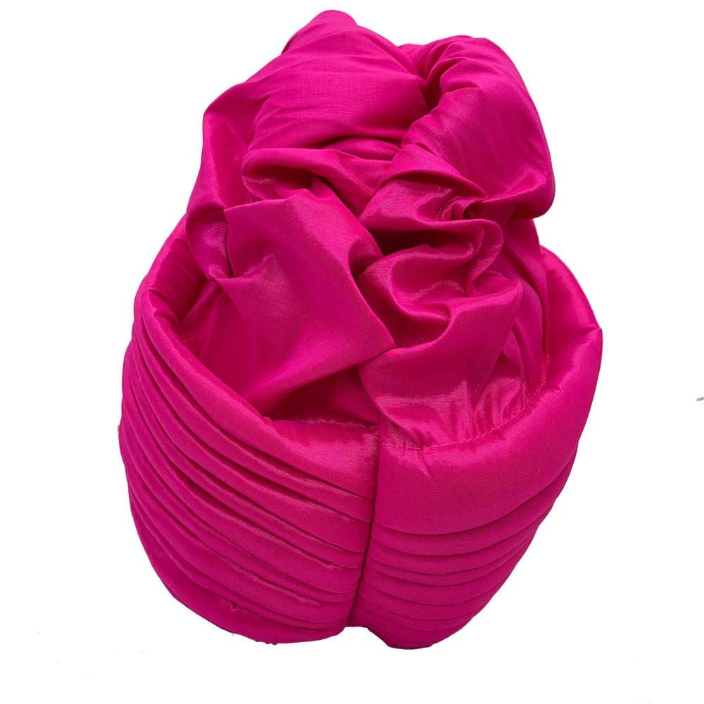 New Raw Silk Pleated Turban Cap for Women African Female Head Wraps Nigeria Lady Headwear Hat Wedding Headtie - NamafadStore