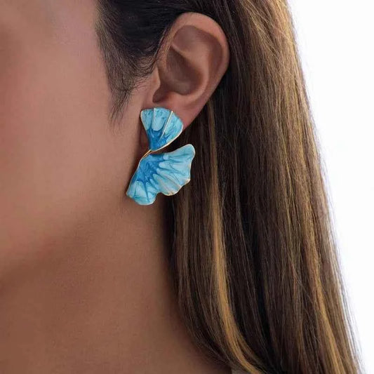 Blue Wavy Oil-Dripping Flower Stud Earring Women Girls Gifts Fashion Jewelry Accessories Hot Sale Party Gift 2025 New Style