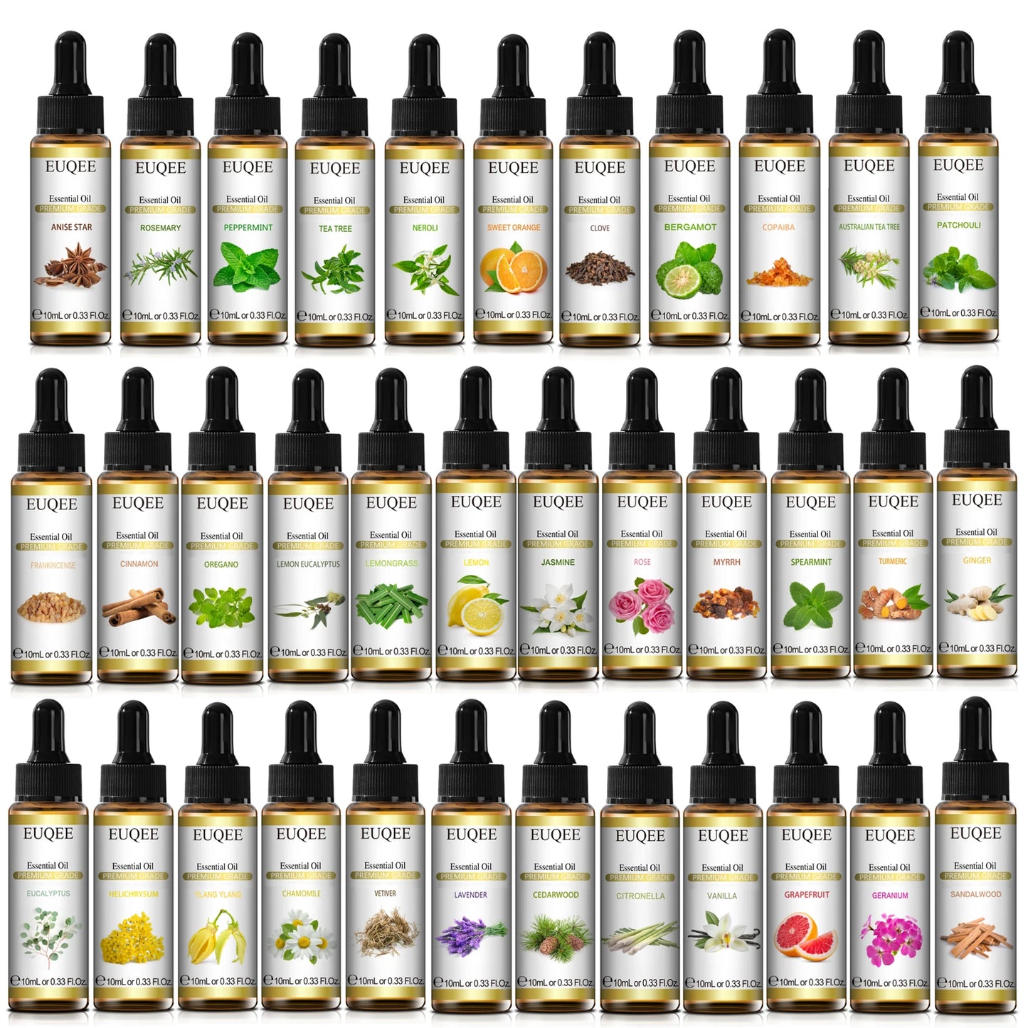 EUQEE 10ml Pure Essential Oil Peppermint Palo Santo Bergamot Eucalyptus Lavender Cinnamon Cedarwood Aromatherapy Essential Oils - NamafadStore